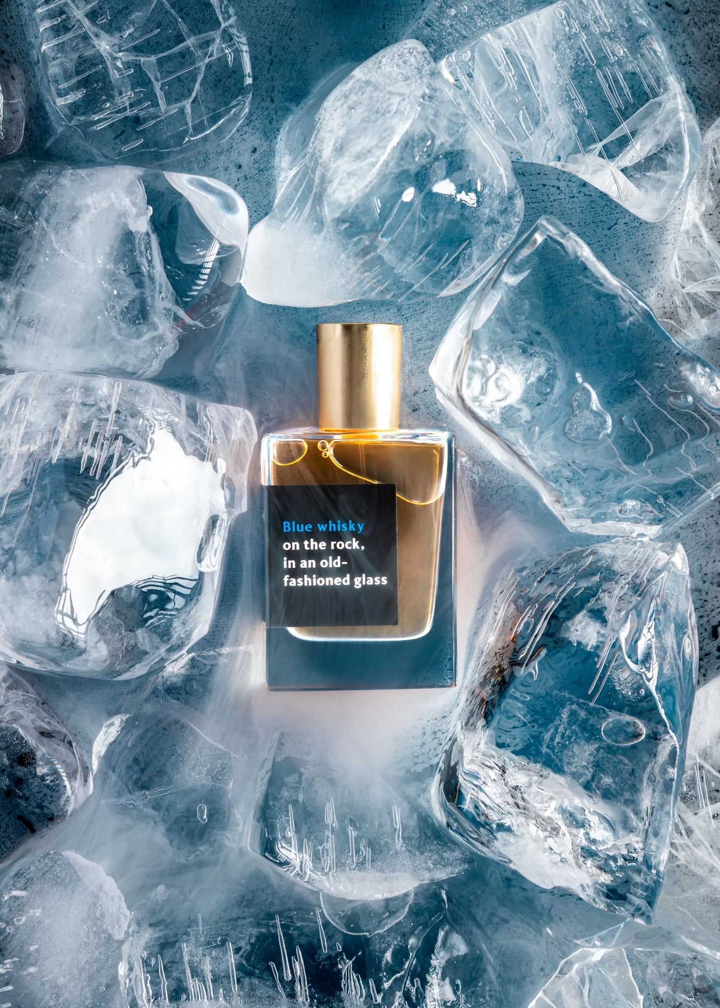 Blue Whisky on the rock in an Old-fashioned glass