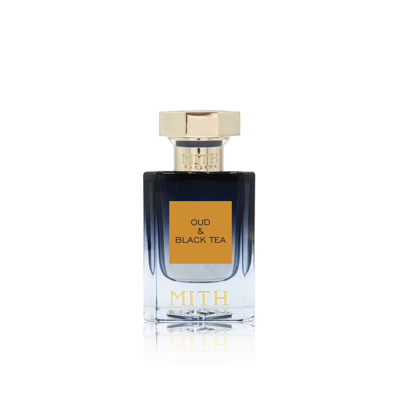Oud & Black Tea perfume bottle, sophisticated oud and tea fragrance
