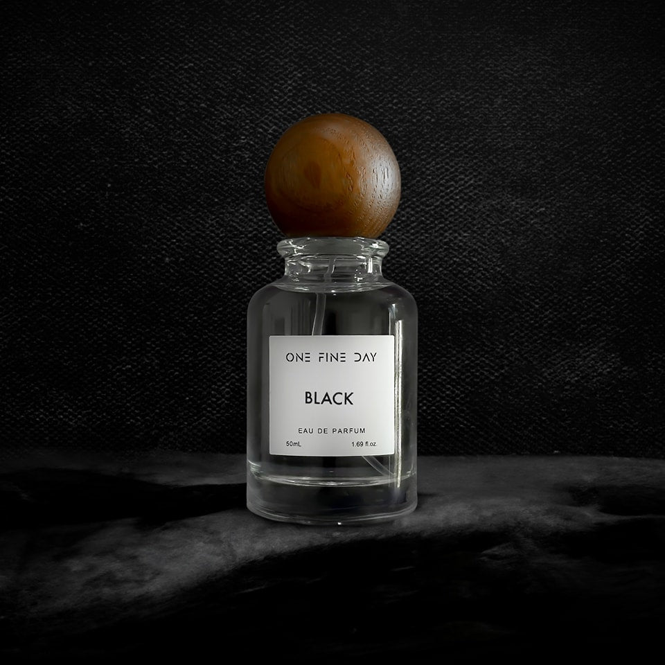 Black perfume bottle, sophisticated black fragrance