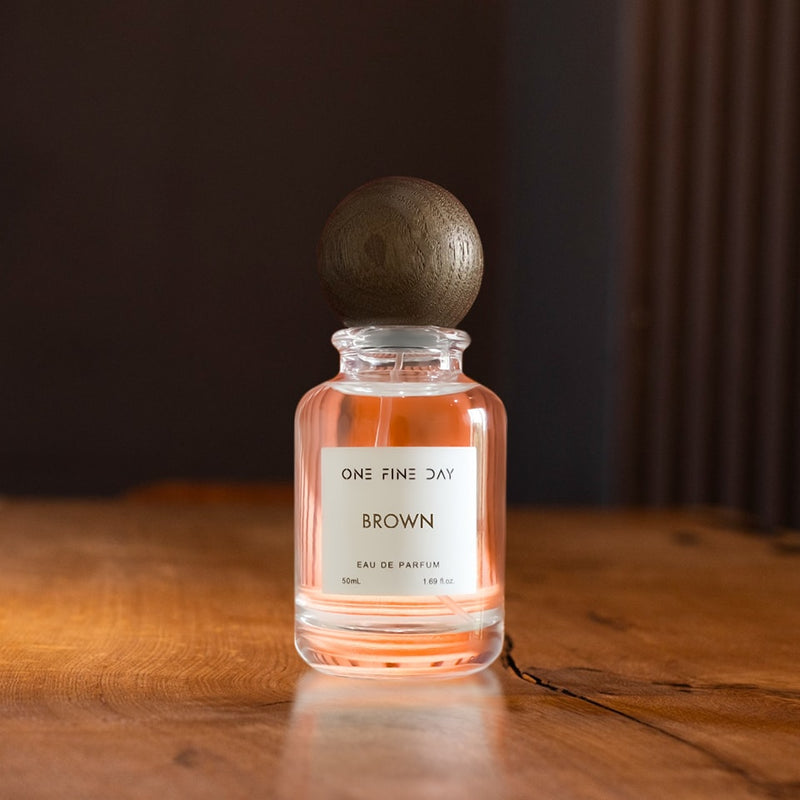 Brown perfume bottle, warm brown fragrance