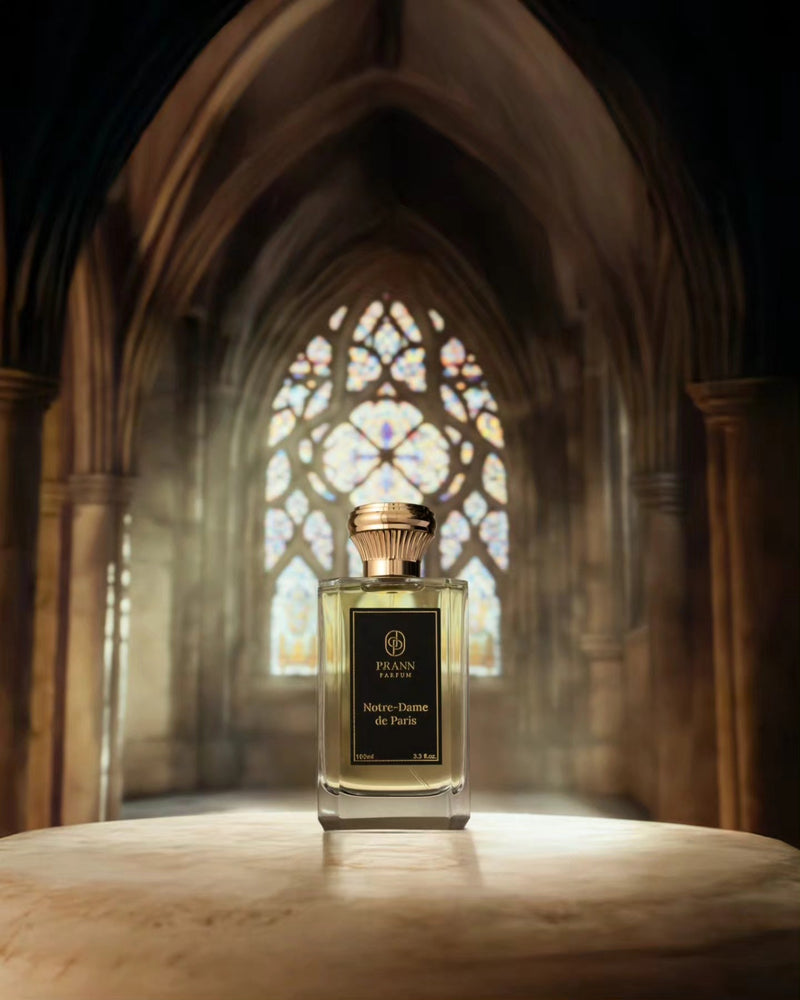 Notre-Dame de Paris fragrance lifestyle image, cathedral-inspired scent